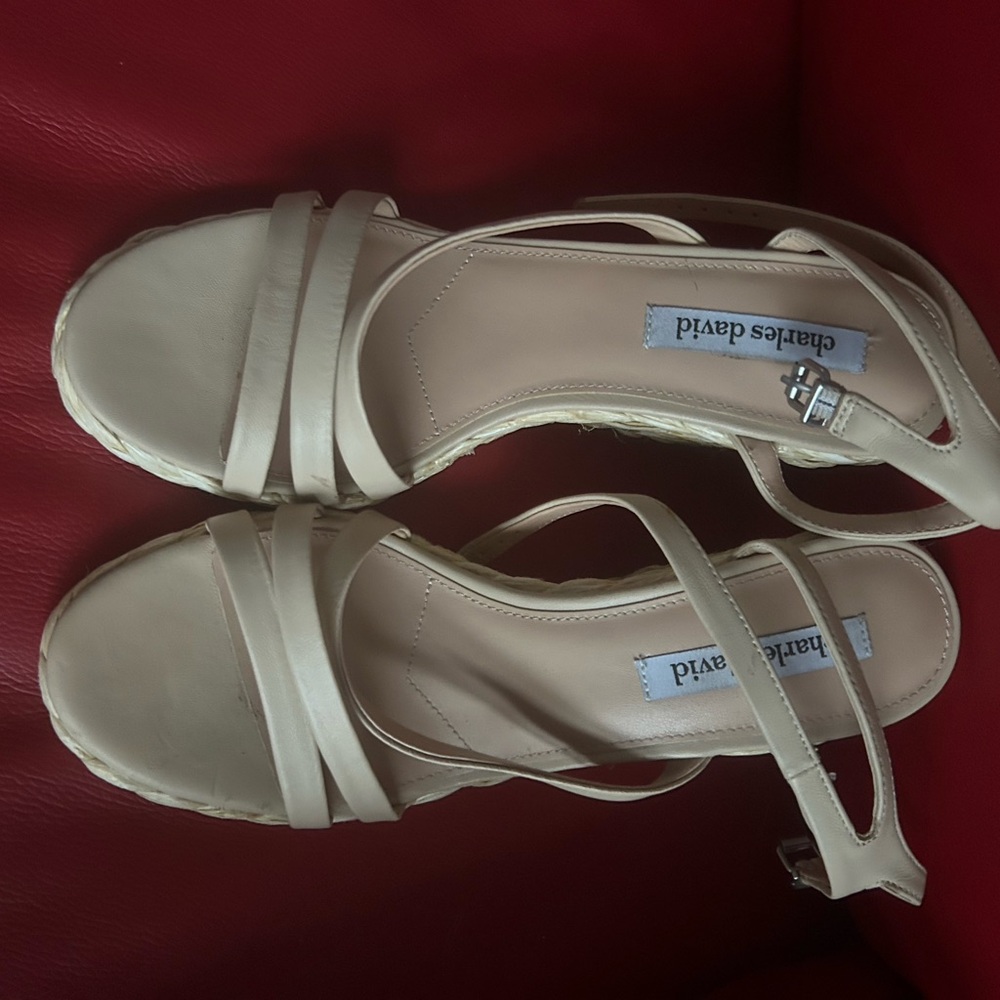Charles David Cream Wedge Sandals with Ankle Strap